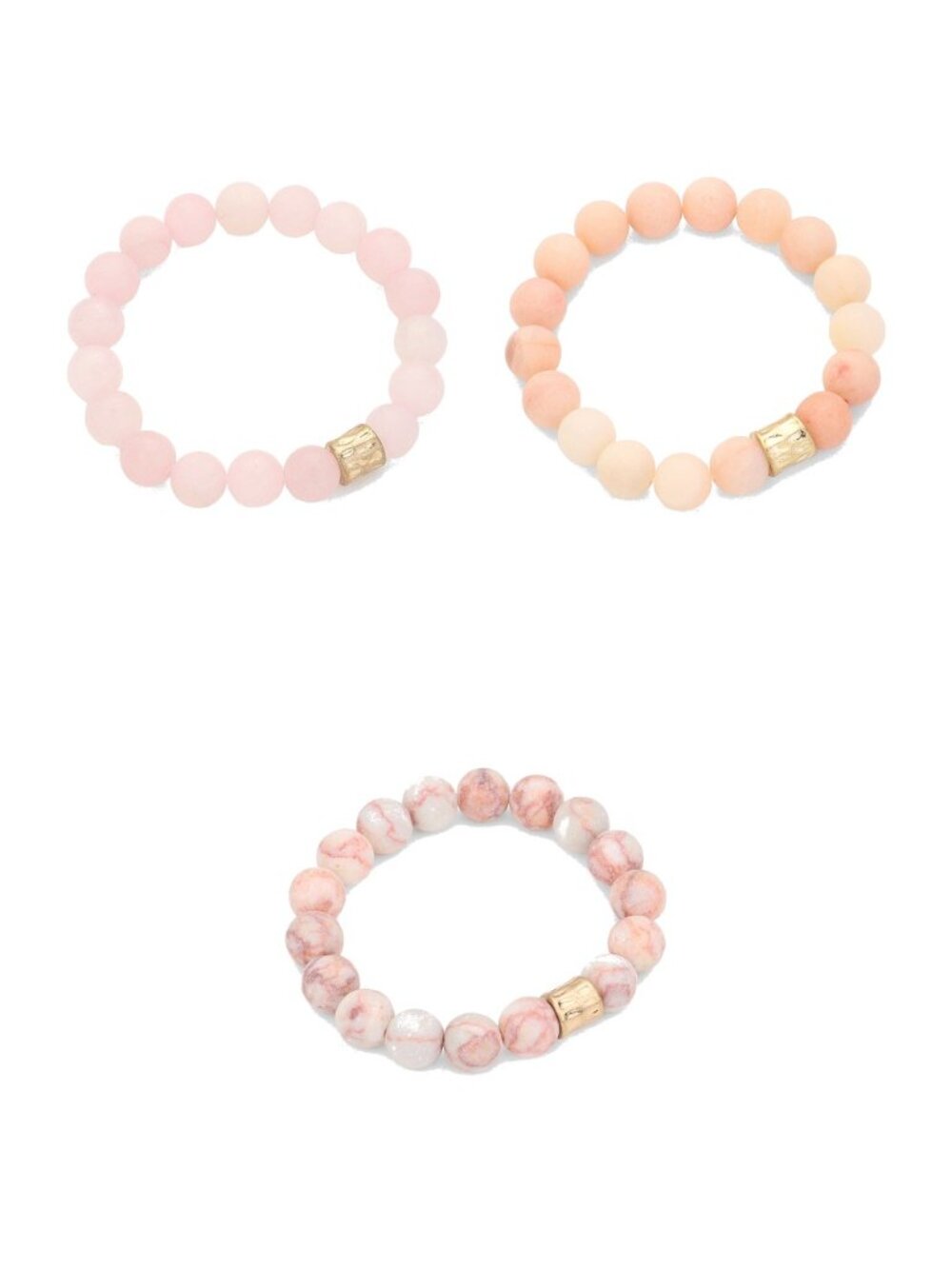 3 Bracelet Stack - Rose Quartz, Peach Aventurine, Red Vein Jasper Stone Set
